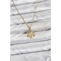 316L Çelik Zincir Gold Renk Kar Tanesi Model Zirkon Taşlı Kadın Kolye - TJ-BKO10831