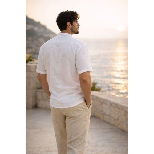 Wes Oversize Yarım Pat Bambu Kısa kol Gömlek - Beyaz