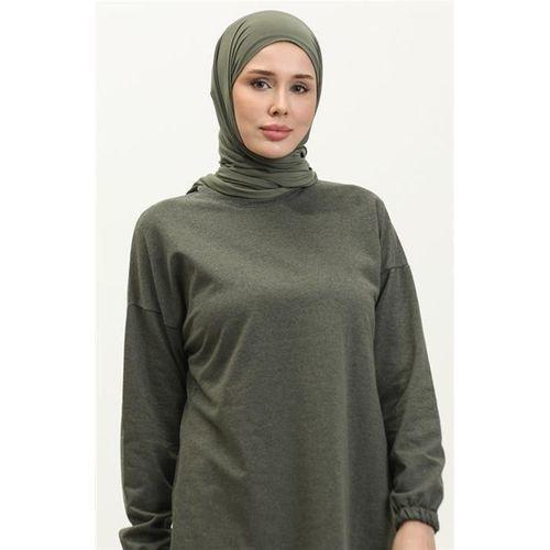 Yırtmaçlı Bisiklet Yaka Sade Basic Eşofman Spor İkili Takım - 03060.005 - Haki