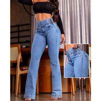 Kadın Yüksek Bel Yanları Lastik önü Düğmeli Kot Pantolon