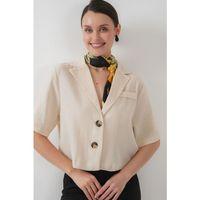 0706 Crop Keten Ceket - M. Krem