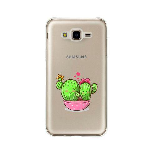 Samsung J7 Sevimli Kaktüs Desenli Premium Şeffaf Silikon Kılıf