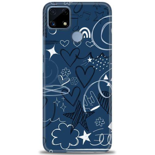 Realme C25s Kılıf HD Baskılı Kılıf - Notalar ve Kalpler Mavi + Tam Ekran Koruyucu