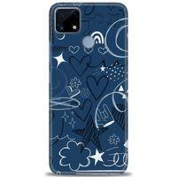 Realme C25s Kılıf HD Baskılı Kılıf - Notalar ve Kalpler Mavi + Tam Ekran Koruyucu