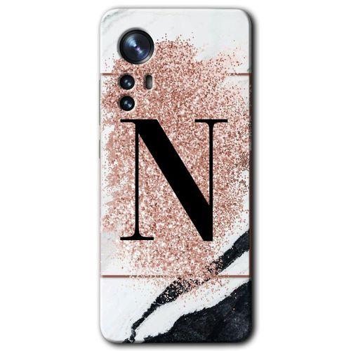 Potkal Hediye Fabrikası Xiaomi Mi 12 Kılıf HD Desen Baskılı Arka Kapak - Pembe Mermer Desenli N Harfi