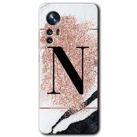 Potkal Hediye Fabrikası Xiaomi Mi 12 Kılıf HD Desen Baskılı Arka Kapak - Pembe Mermer Desenli N Harfi