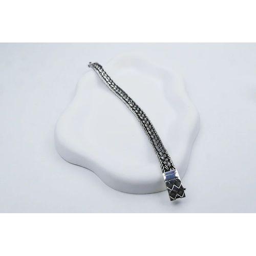 El Örmesi Baklava Desen Kilitli Gümüş Erkek Bileklik