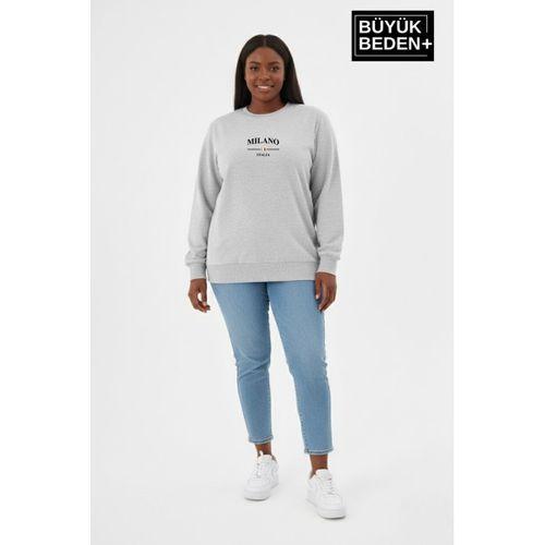 Kadın Büyük Beden MİLANO İTALiA Baskılı Bisiklet Yaka Sweatshirt SPR26BSWK956-9