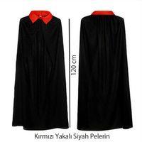 Nessiworld Kırmızı Yakalı Siyah Dracula Pelerin 120 cm