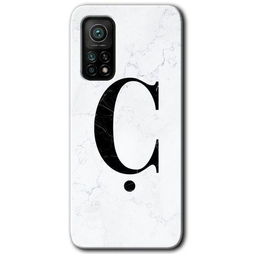MRCİLETİSİM Xiaomi Mi 10T Kılıf HD Desen Baskılı Arka Kapak + Temperli Cam - Beyaz Mermer Desenli Ç Harfi