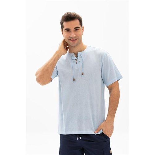 Kısa Kol Şile Bezi Zımbalı Erkek Yazlık Tshirt Buz Mavi 3027