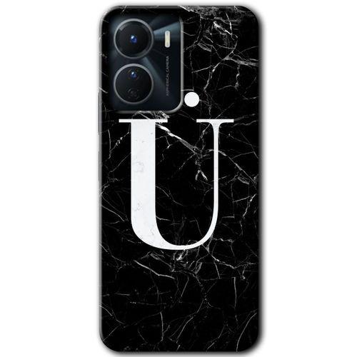 Vivo Y16 Kılıf HD Desen Baskılı Arka Kapak - Siyah Mermer Desenli Ü Harfi