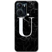 Vivo Y16 Kılıf HD Desen Baskılı Arka Kapak - Siyah Mermer Desenli Ü Harfi