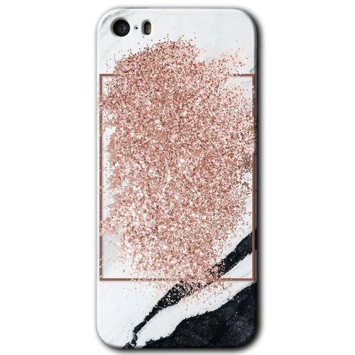 iPhone 5 Kılıf HD Desen Baskılı Arka Kapak - Simli Mermer + Kırılmaz Cam