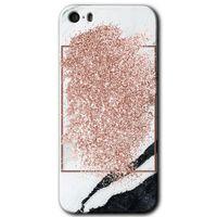 iPhone 5 Kılıf HD Desen Baskılı Arka Kapak - Simli Mermer + Kırılmaz Cam