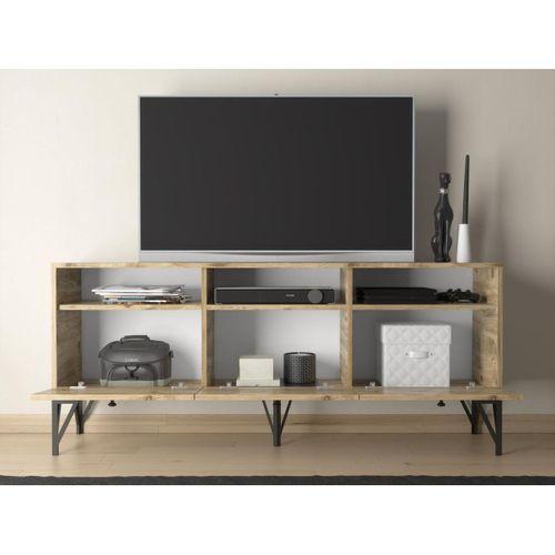 Wood'n Love Rhea 160 Cm Dolaplı, Minifiks Bağlantı, Geniş Tv Ünitesi - Konsol - Atlantik Çam / Siyah