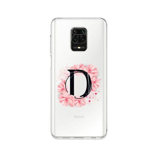 Xiaomi Redmi Note 9s Pembe Çiçek Desen D Harfli Şeffaf Kılıf