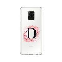 Xiaomi Redmi Note 9s Pembe Çiçek Desen D Harfli Şeffaf Kılıf
