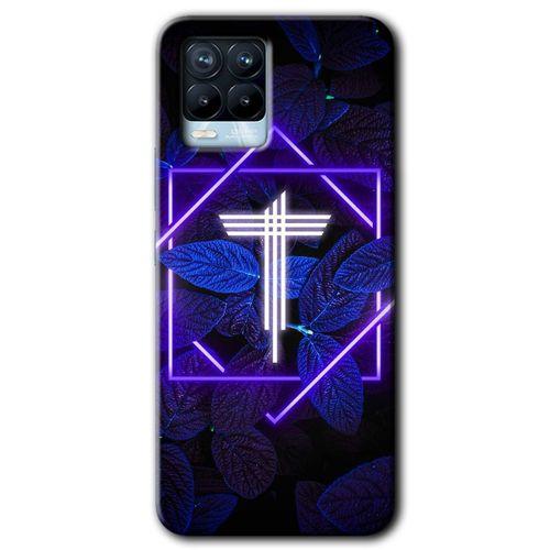 BeRa Aksesuar Realme 8 Kılıf Baskılı Kapak - Dark Neon Yaprak T Harfi +Tam Kaplayan Mat Seramik