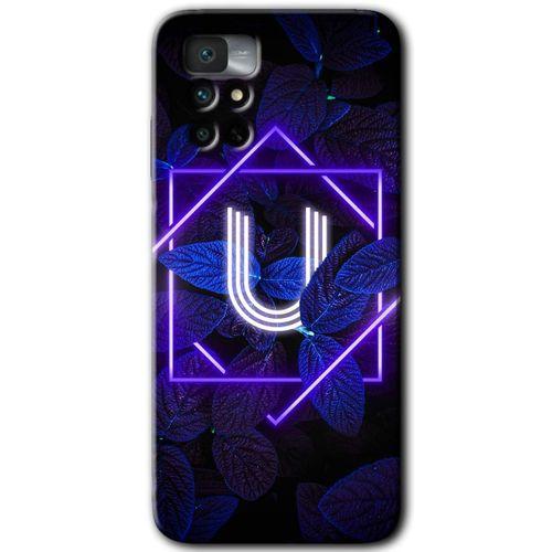 MRCİLETİSİM Xiaomi Redmi Note 11 4G Kılıf HD Desen Baskılı Arka Kapak+Temperli Cam - Dark Neon Yaprak U Harfi