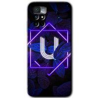 MRCİLETİSİM Xiaomi Redmi Note 11 4G Kılıf HD Desen Baskılı Arka Kapak+Temperli Cam - Dark Neon Yaprak U Harfi