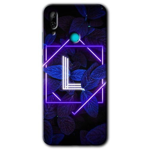 Huawei P smart 2019 Kılıf Baskılı Kapak - Dark Neon Yaprak L Harfi +Tam Kaplayan Mat Seramik