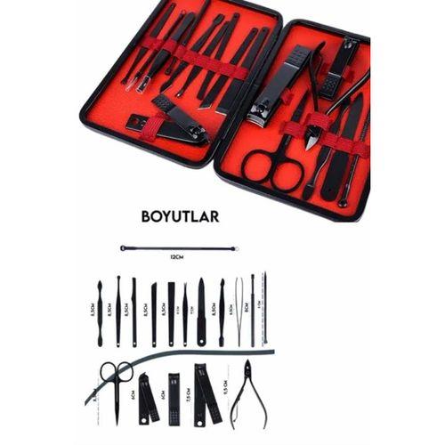 Deri Çantalı Siyah Paslanmaz Çelik 17 Parça Manikür Pedikür Seti