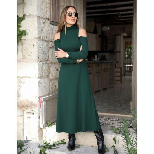 Kadın Balıkçı Yaka Omuzlardan Açık Uzun Kollu Janjan Krep Elbise