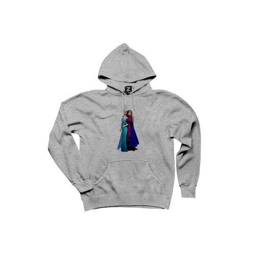 Karlar Ülkesi Elsa ve Anna Gri Kapşonlu Sweatshirt Hoodie