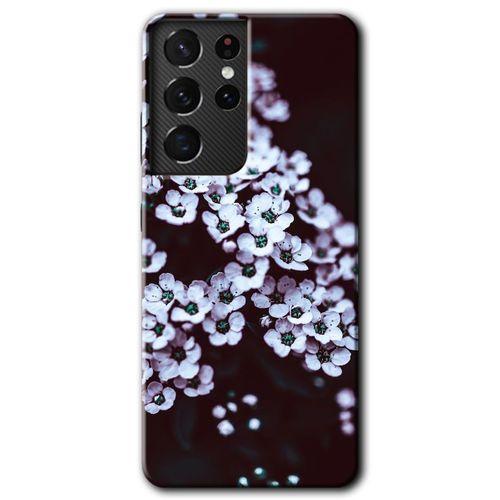 MRCİLETİSİM Samsung Galaxy S21 Ultra Kılıf HD Desen Baskılı Arka Kapak + Temperli Cam - Beyaz Çiçek