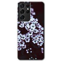 MRCİLETİSİM Samsung Galaxy S21 Ultra Kılıf HD Desen Baskılı Arka Kapak + Temperli Cam - Beyaz Çiçek