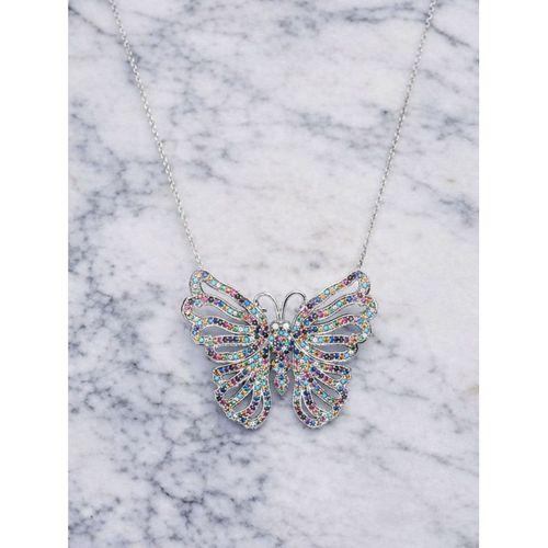 925 Ayar Renkli Taşlı Kelebek Kadın Gümüş Kolye