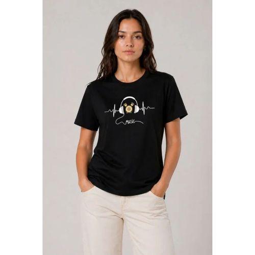 Müzik Temalı Baskılı Tişört Bisiklet Yaka Kısa Kol T-Shirt - Siyah