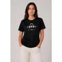 Müzik Temalı Baskılı Tişört Bisiklet Yaka Kısa Kol T-Shirt - Siyah