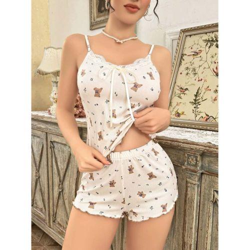Kadın Ayıcık Desenli Şortlu Pijama Takımı Rahat Ve Şık Ev Giyim Seti