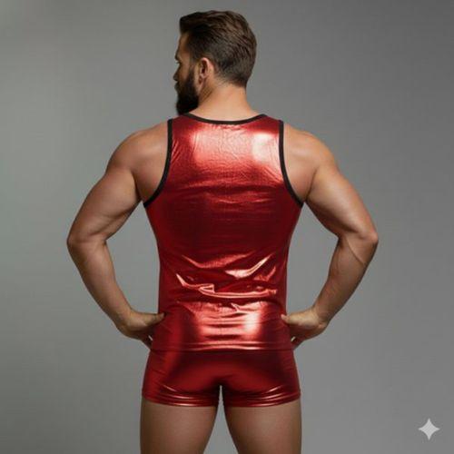 Erkek Kırmızı Lame Tank Top Boxer Takımı