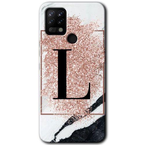Tecno Pova Kılıf HD Desen Baskılı Arka Kapak - Pembe Mermer Desenli L Harfi + Kırılmaz Cam