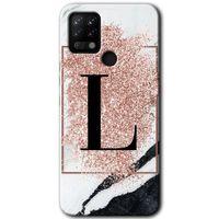 Tecno Pova Kılıf HD Desen Baskılı Arka Kapak - Pembe Mermer Desenli L Harfi + Kırılmaz Cam