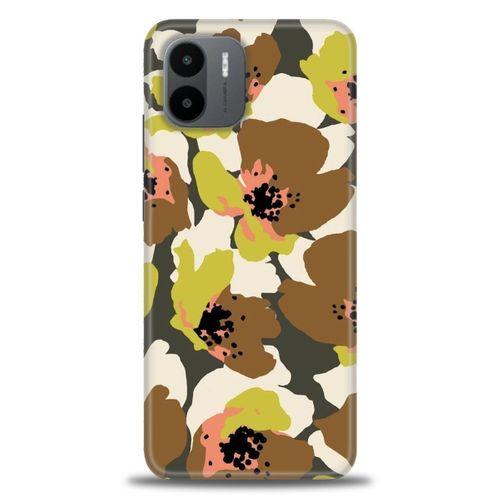 Xiaomi Redmi A1 Kılıf HD Baskılı Kılıf - Yeşil Kahve Çiçekler + Tam Ekran Koruyucu