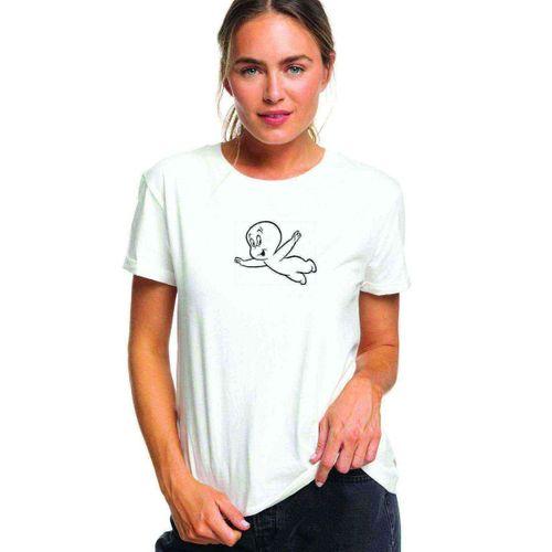 Casper Flying Coloring Page Baskılı Beyaz Kadın Tshirt