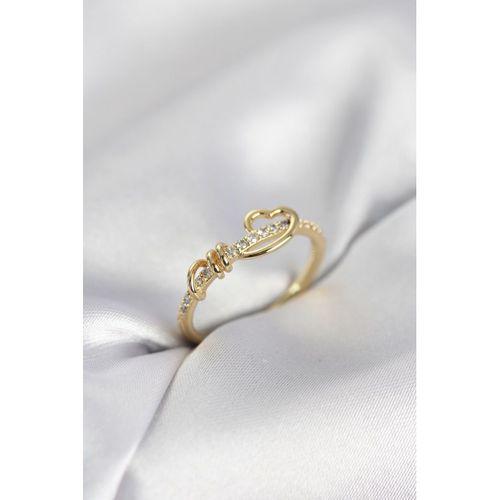 Sarmal Kalp Model Zirkon Taşlı Gold Renk Kadın Yüzük