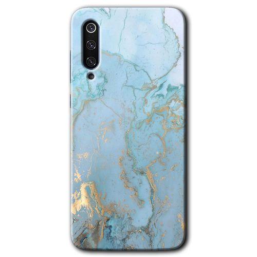 Xiaomi Mi 9 Kılıf HD Desen Baskılı Arka Kapak - Mavi Gold Mermer