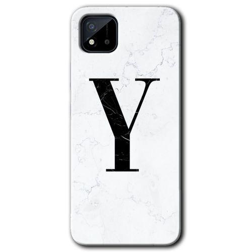 Realme C11 Kılıf HD Desen Baskılı Arka Kapak - Beyaz Mermer Desenli Y Harfi + Kırılmaz Cam