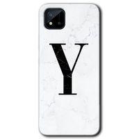 Realme C11 Kılıf HD Desen Baskılı Arka Kapak - Beyaz Mermer Desenli Y Harfi + Kırılmaz Cam