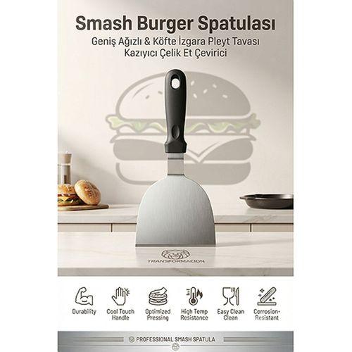 Geniş Ağızlı Paslanmaz Çelik Smash Burger Spatulası Köfte Izgara Pleyt Tavası Kazıyıcı Ev Sanayi Tipi Büyük Çelik Et Çevirici 723407
