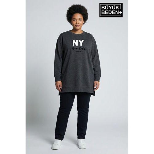 Kadın Tunik Büyük Beden NY NEWYORK Baskılı ince Sweatshırt SPR26BTK990-1
