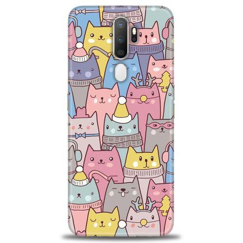 Oppo A5 2020 Kılıf HD Baskılı Kılıf - Kediler + Tam Ekran Koruyucu