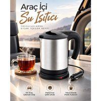 Araç İçi Kullanıma Uygun 12v Elektrikli Su Isıtıcı Paslanmaz Çelik Gövdeli Pratik Kettle