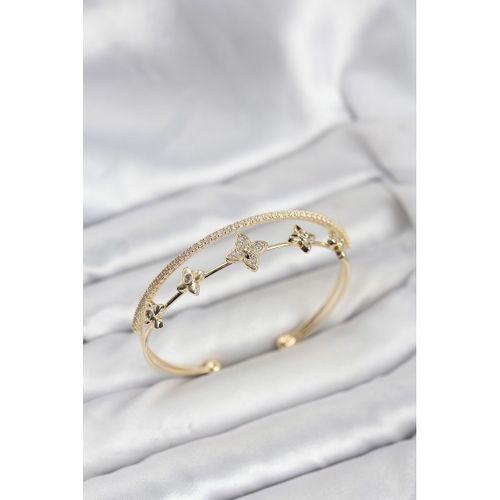 Pirinç Gold Renk Çiçek Model Kadın Bileklik