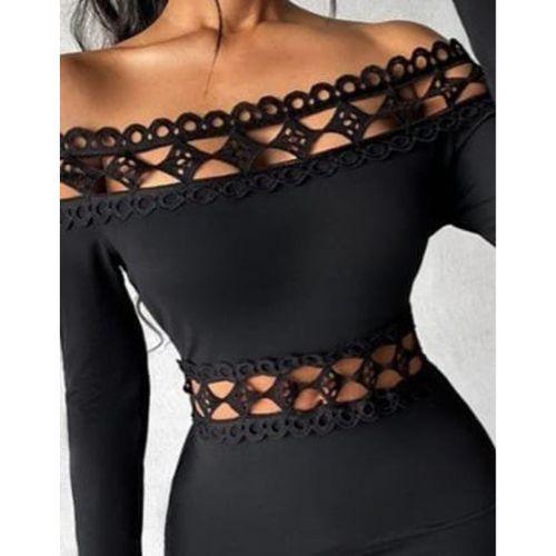 Kadın Uzun Kollu Madonna Dantel Yaka Yırtmaçlı Midi Dalgıç Elbise